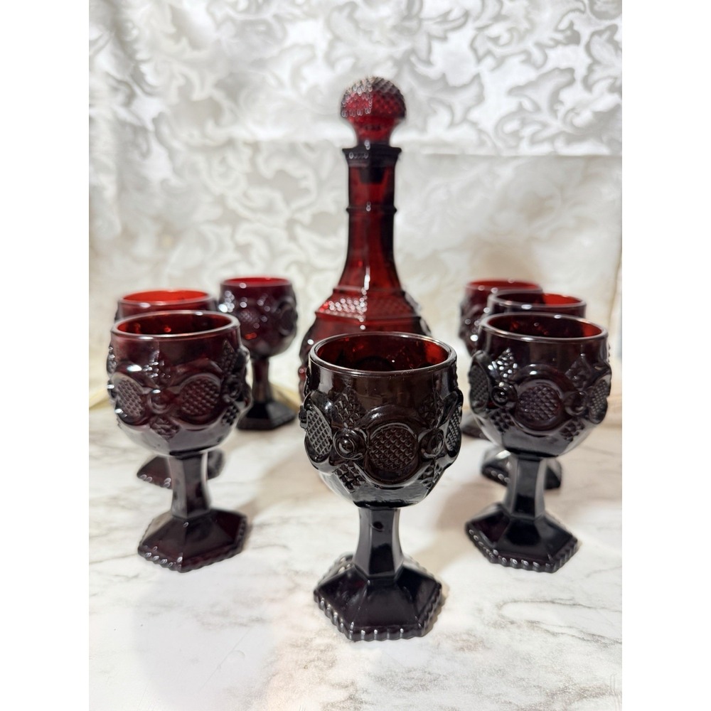 8pc AVON 1876 CAPE COD RUBY RED GLASS 8 4 1/2 In Cordial WINE GOBLETS (3390)
